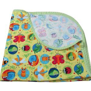 Handmade Receiving Blanket Infant Boys Size 33" x‎ 34.5" Yellow Insect Nursery